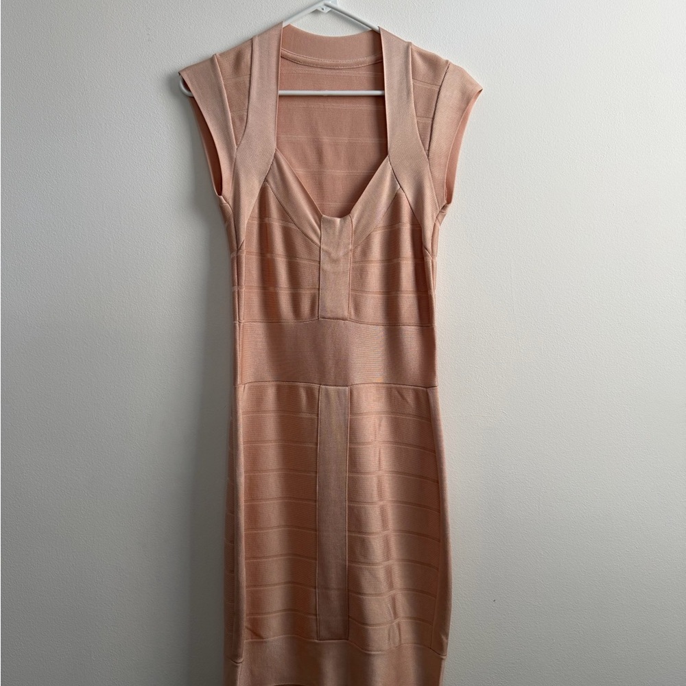 BCBG Peach Cap-Sleeve Knit Sheath Dress